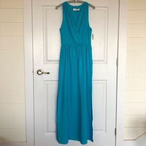 Amanda Uprichard Silk maxi dress sleeveless faux wrap slit resort gown party